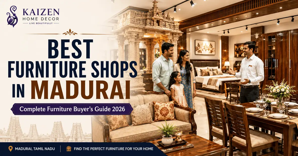 Best Furniture Shop in Madurai featuring premium sofas, dining tables, bedroom furniture, wardrobes, and home décor in a modern showroom.