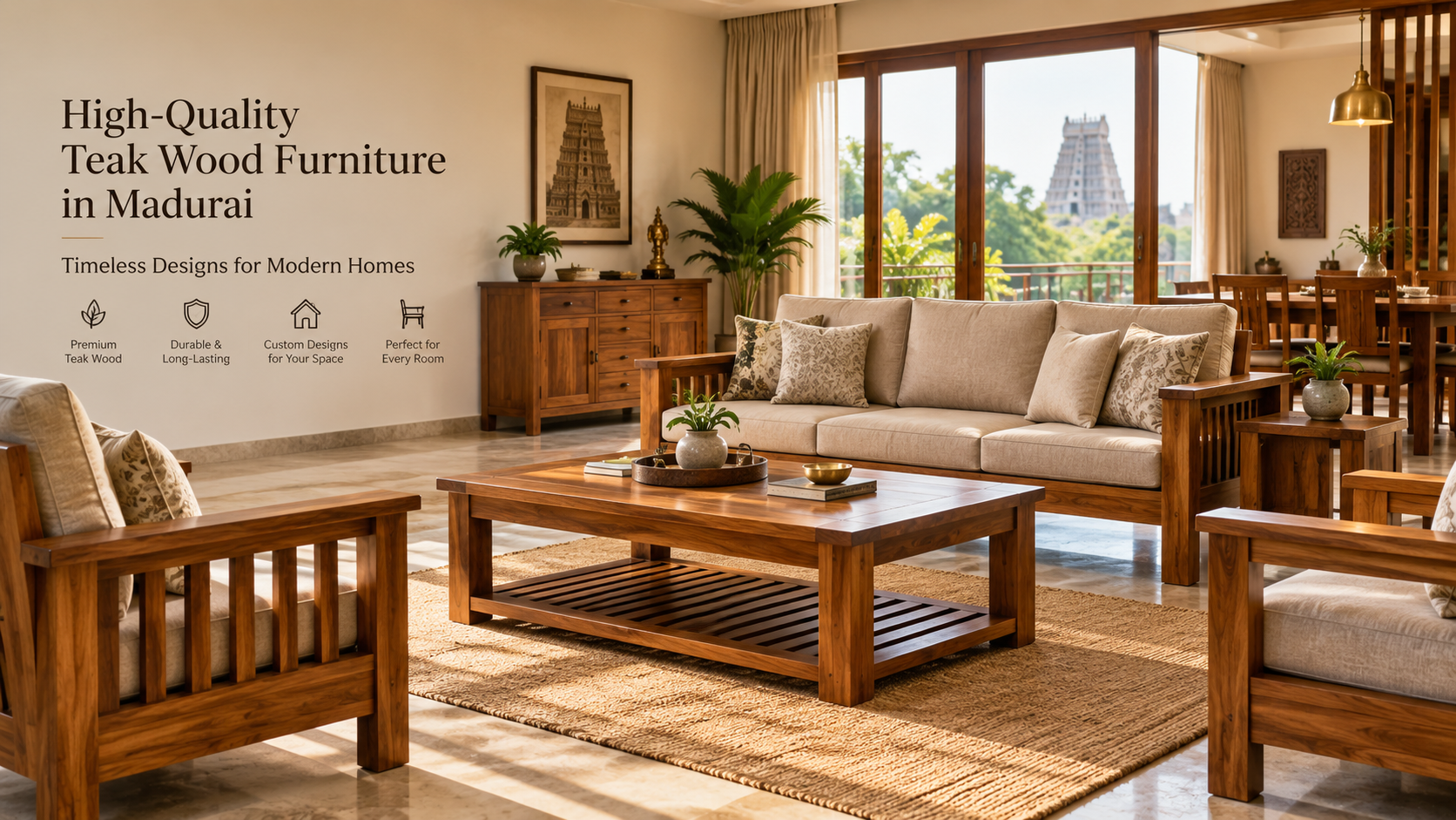 High-quality teak wood furniture in Madurai at Kaizen Home Decor