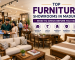 Modern furniture showroom in Madurai showcasing sofas, dining sets, bedroom furniture, and customers exploring quality furniture with a buying checklist for materials, pricing, comfort, warranty, and after-sales service.